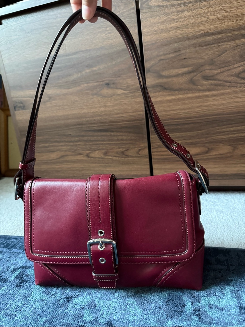 Vintage Coach Burgundy Leather Hamptons Buckle Shoulder Bag